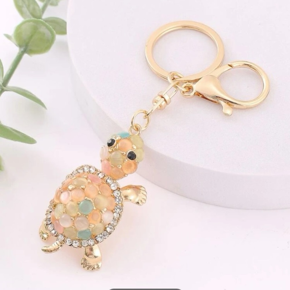 Rhinestone Turtle Charm Keychain - NEW - Picture 2 of 3